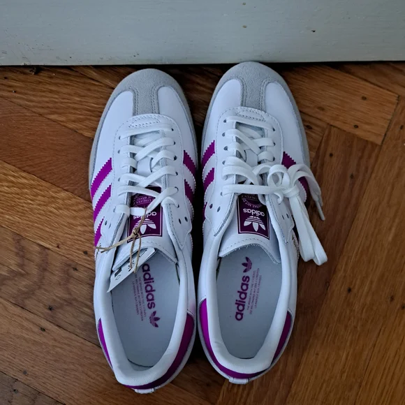 NWT Adidas Samba OG Sneakers - White and Purple, Size 5 Big Kids - Picture 3 of 8
